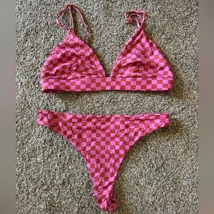 Acacia check lining material, top L bottom XL. NWOT, worn once